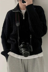 Long Sleeve High Collar Zipper Neck Knitted Sweater
