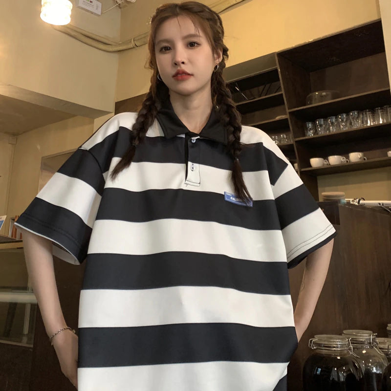 Loose Striped Colors Collar Shirt