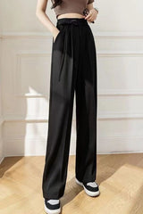 High Waist Side Lace Tie Office Loose Pants
