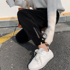 High Waist Zipper Corduroy Pencil Long Pants