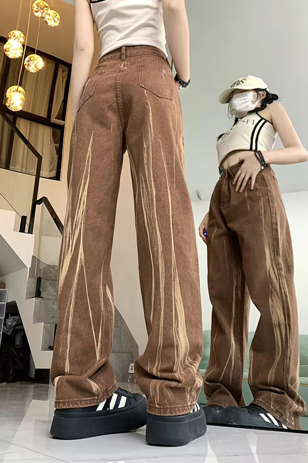 High Waist Retro Brown Jeans Pants