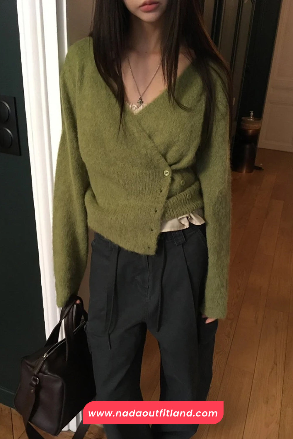Long Sleeve V-Neck Irregular Style Cropped Sweater