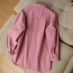 Casual Pink Color Denim Jeans Jacket