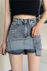 High Waist Front Slit Short Denim Skirts
