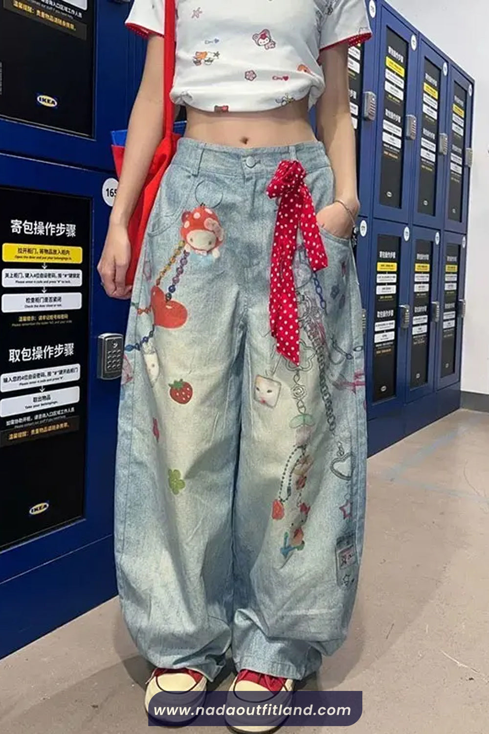 High Waist Cute Cartoon Printed Jeans Pants