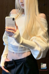 Long Sleeve Sexy One Shoulder Knitted Sweater
