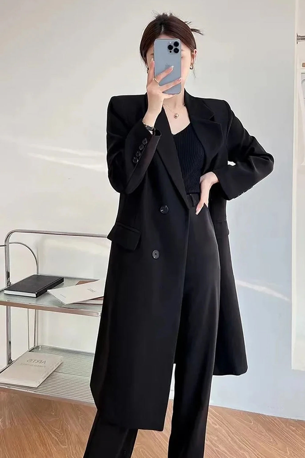 Long Sleeve Elegant Midi Blazer Office Jacket