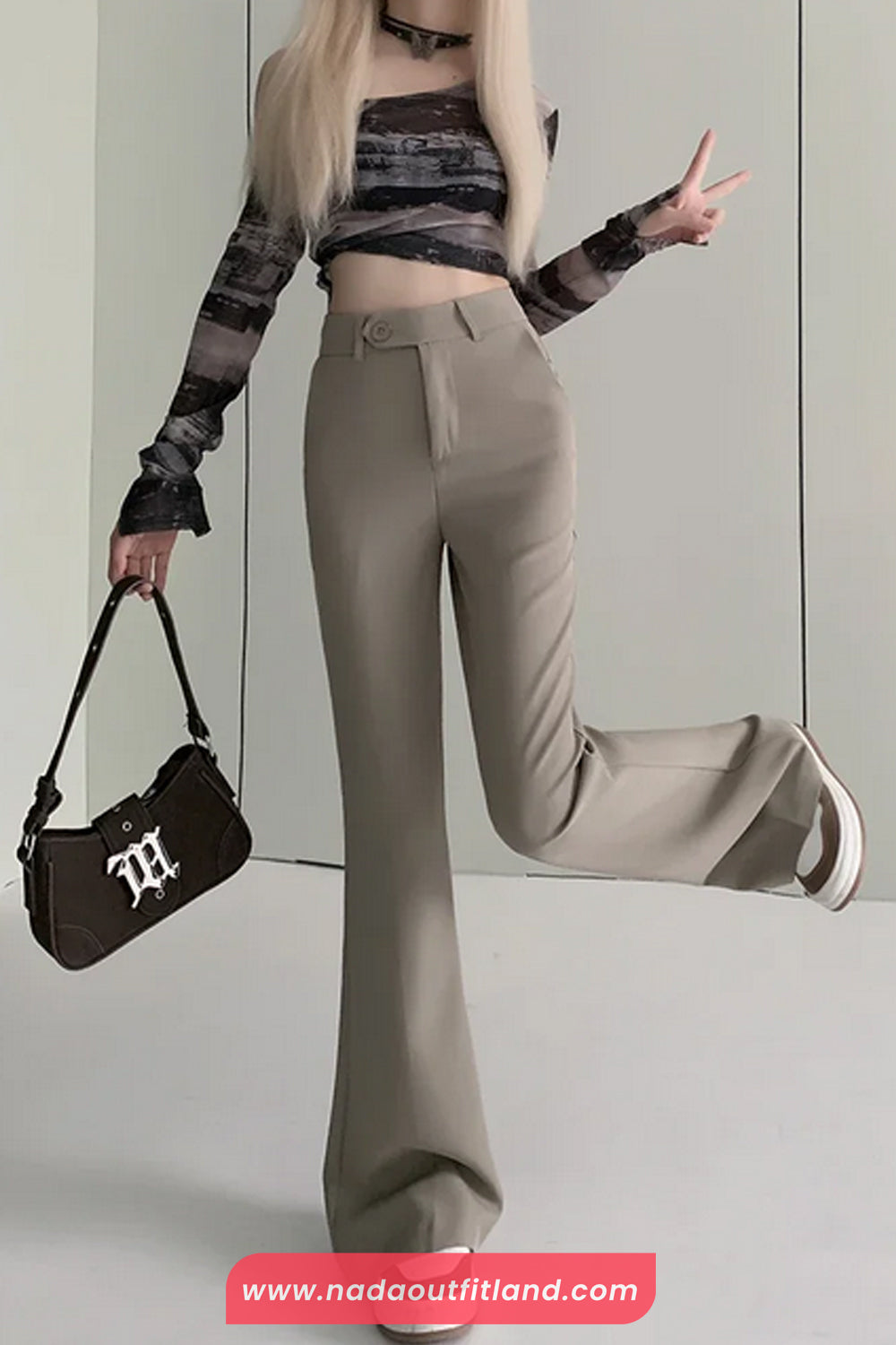 High Waist Slim Flare Office Long Pants