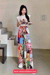 Cute Cartoon Comic Style Pattern Long Pants
