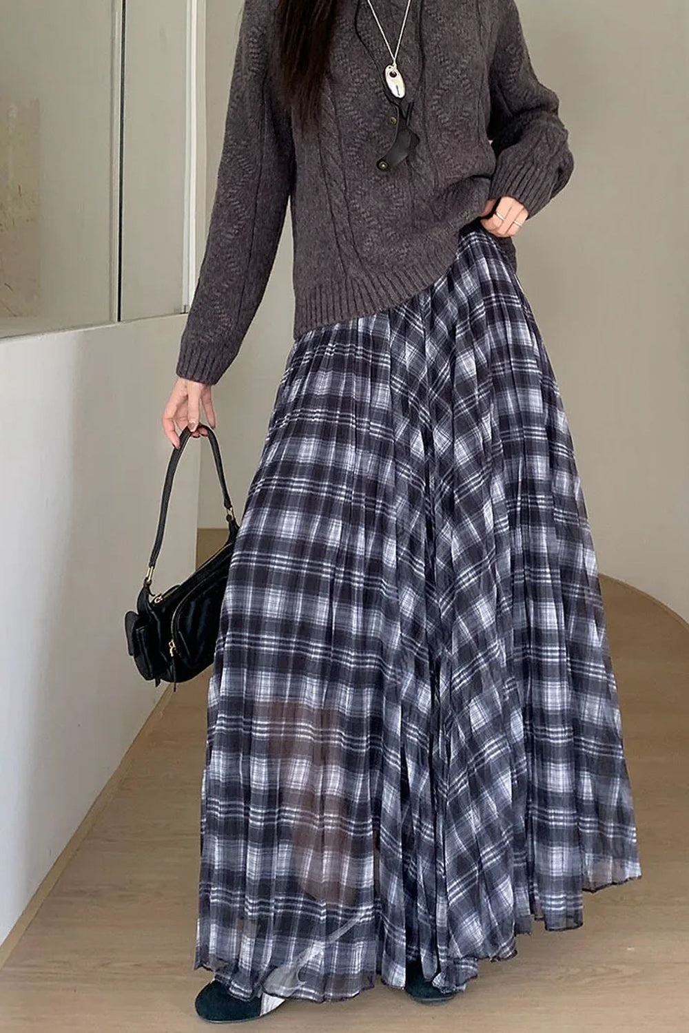 Vintage Plaid Pattern Mesh Patchwork A-Line Pleated Skirts