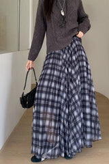 Vintage Plaid Pattern Mesh Patchwork A-Line Pleated Skirts