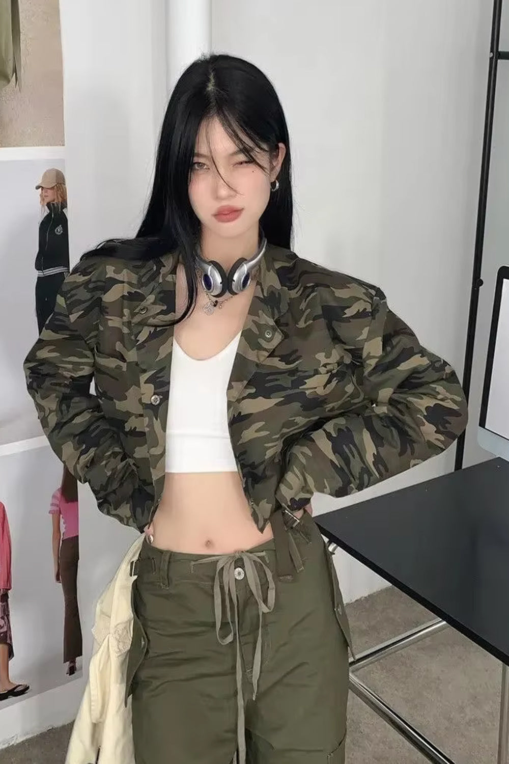 Long Sleeve Camouflage Pattern Sexy Cropped Jacket