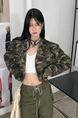Long Sleeve Camouflage Pattern Sexy Cropped Jacket