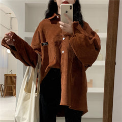 Loose Long Sleeve Basic Corduroy Shirts