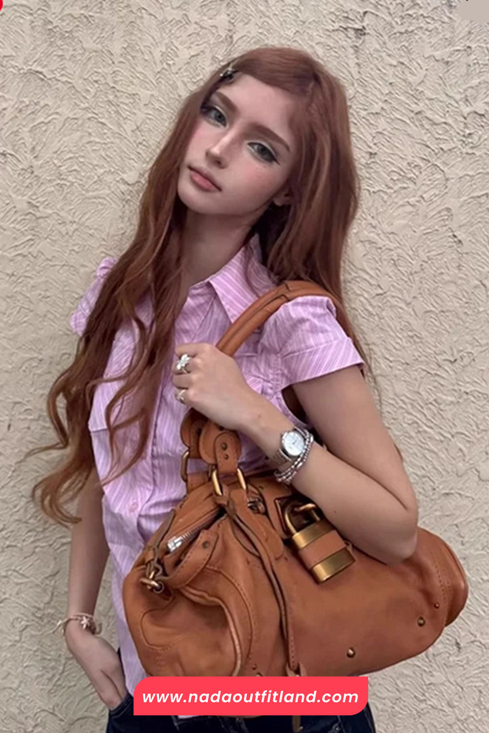 Short Sleeve Retro Pink Striped Pocket Blouse Shirt