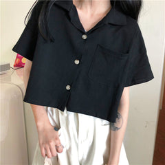Turn Down Collar Loose Cropped Shirt