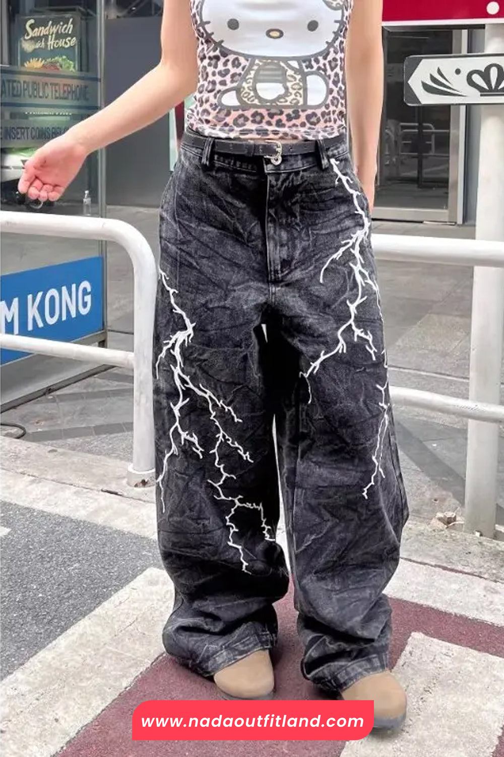 Thunder Lightning Gothic Washed Grey Jeans Pants