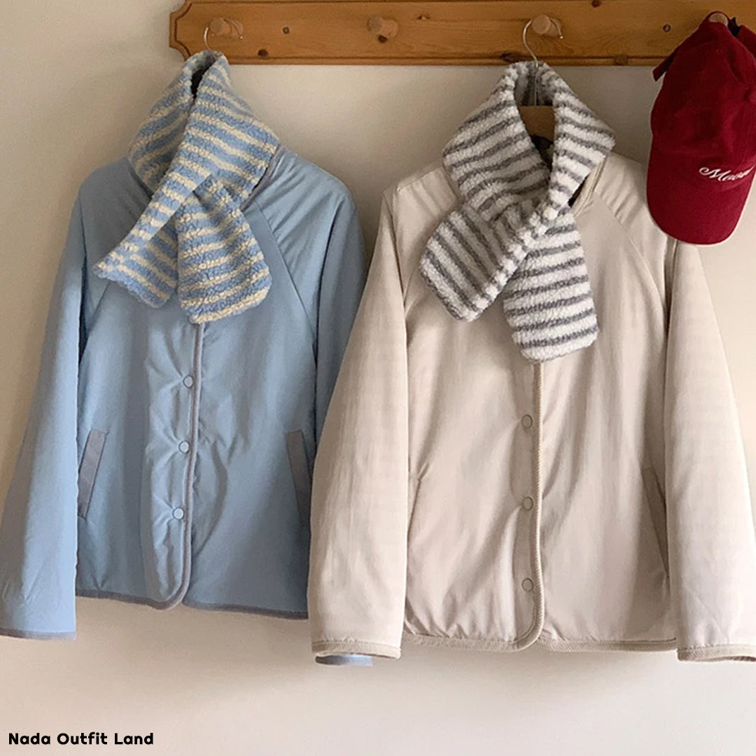 Long Sleeve Two Style Fleece Striped Padded Coat Jacket