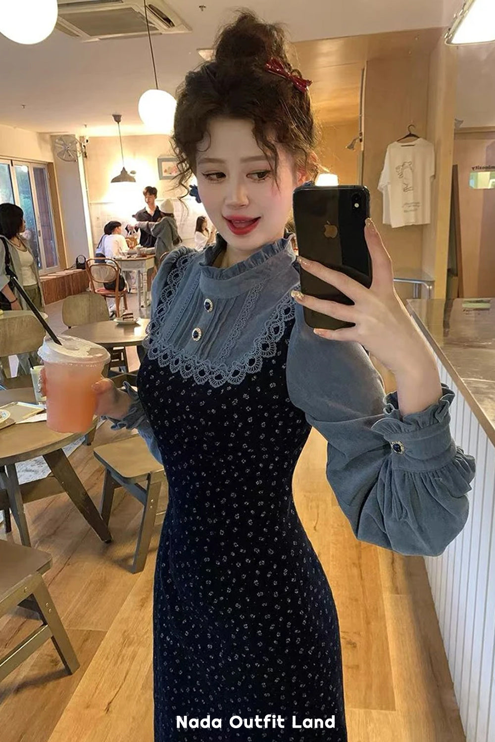 Long Sleeve Elegant Floral Pattern Retro Long Dress
