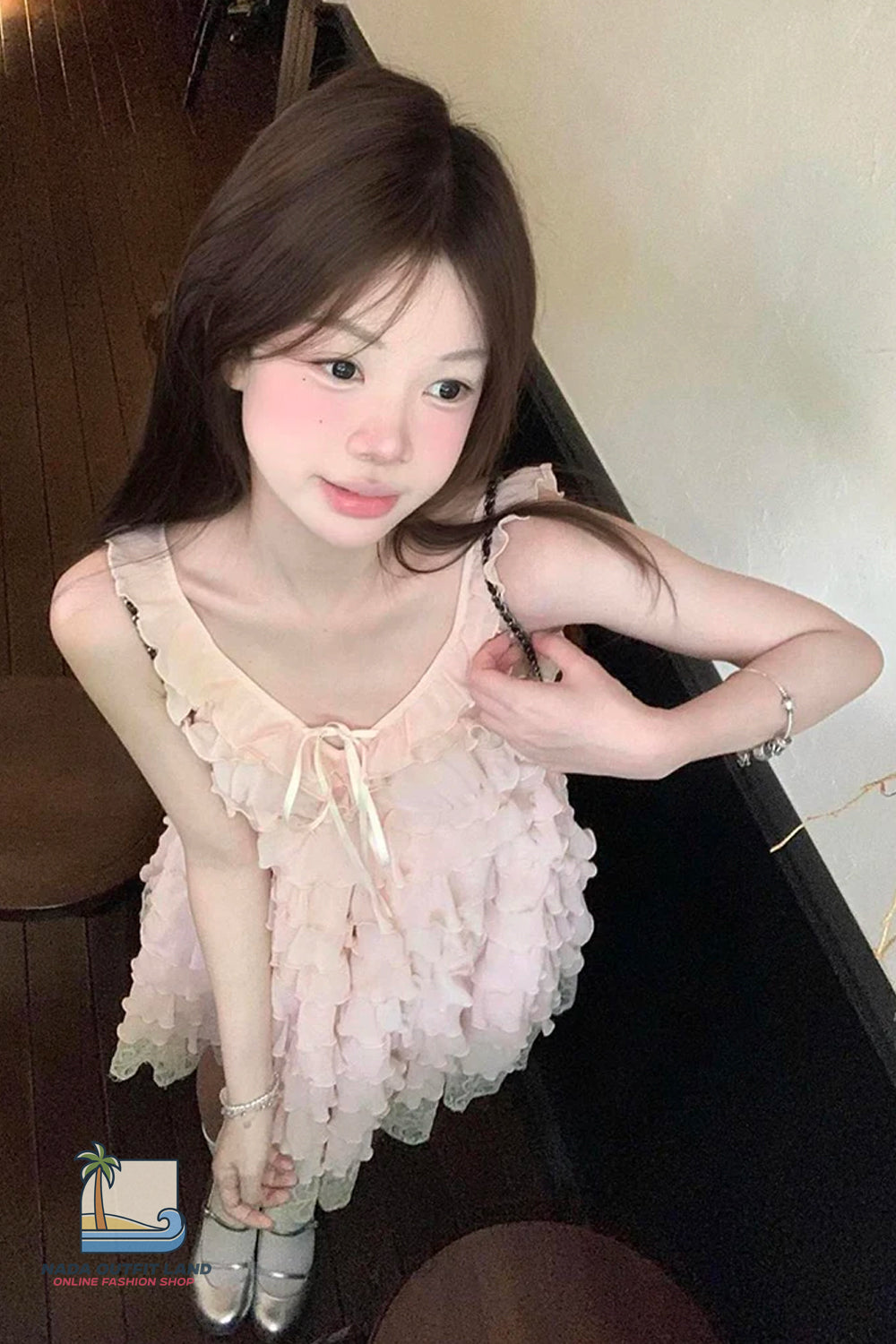 Cute V-Neck Sweet Ruffles Mini Dress