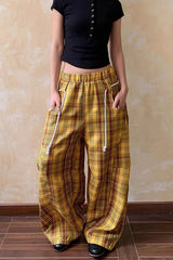 High Waist Yellow Plaid Wide Leg Pants â€?Vintage Cozy Everyday Style