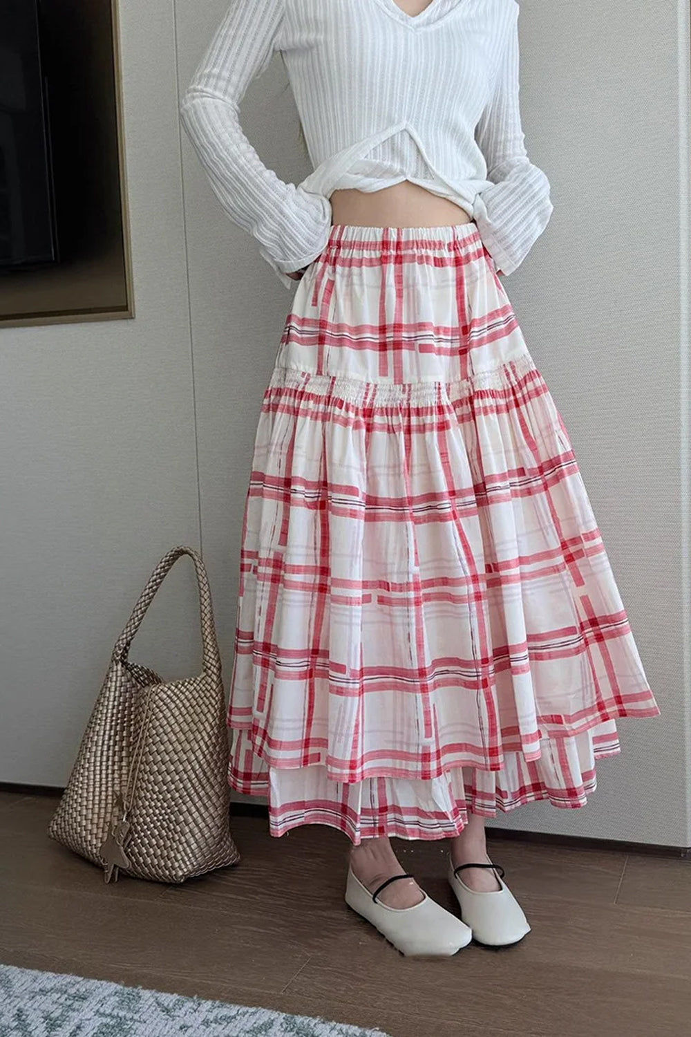Loose Sweet Red Plaid Cute Skirts