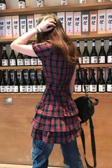 Vintage Ruffles Plaid Bandage Mini Dress