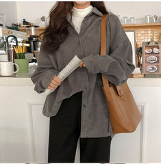 Loose Long Sleeve Retro Colors Corduroy Shirts