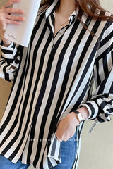 Long Sleeve Black White Striped Blouse Shirt