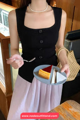 Sleeveless Square Collar Knitted Tops