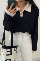 Long Sleeve Turn Down Collar Hit Color Shirt