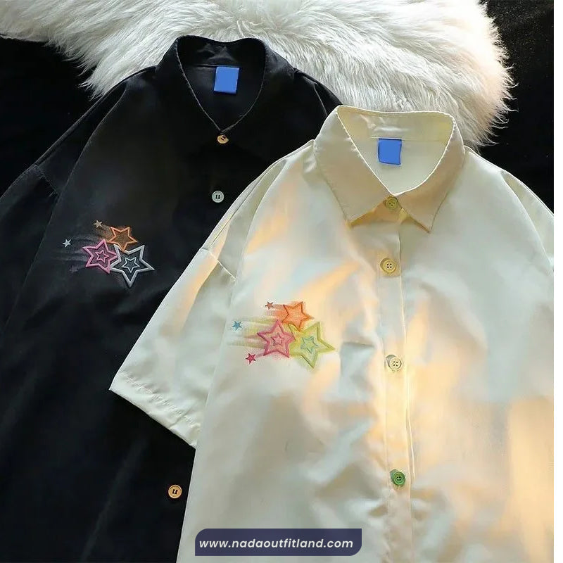 Stars Double Printed Collar Blouse Shirt