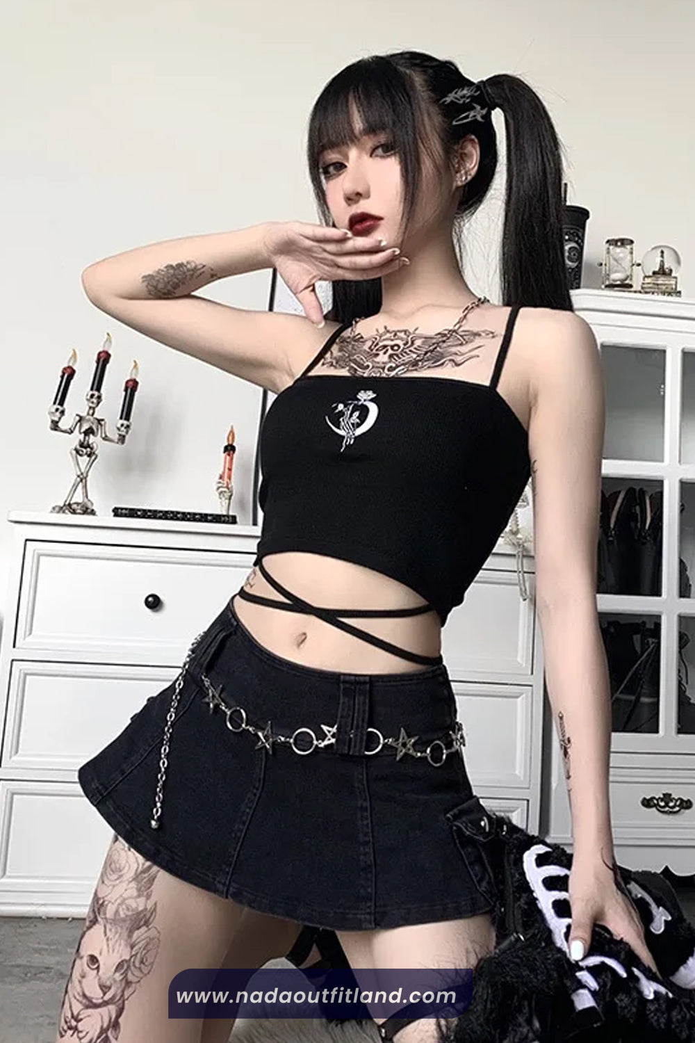 Sexy Gothic Rose Pattern Crop Tops