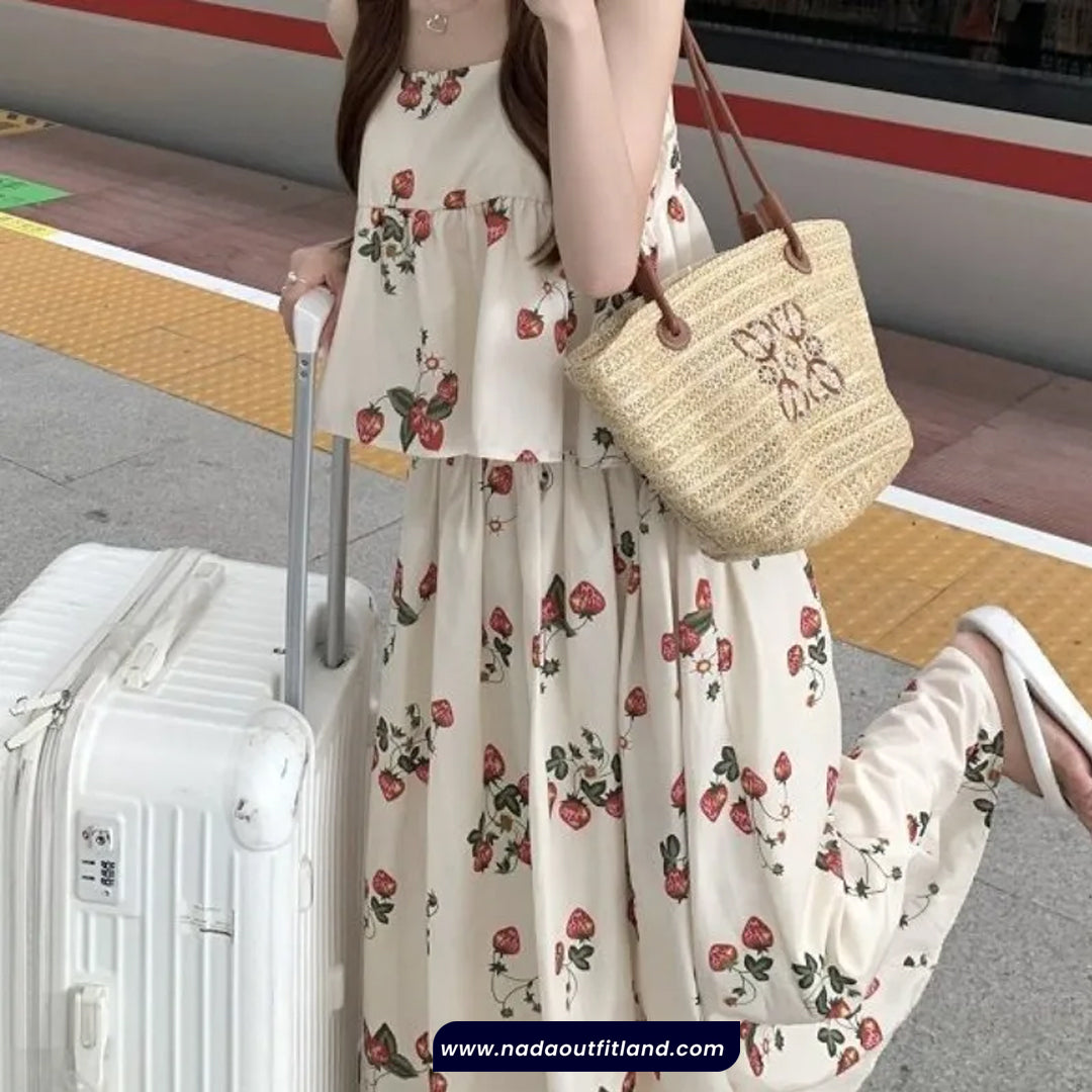 Two Piece Cute Strawberries Pattern Dress Skirts Set