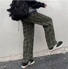 Loose Casual Plaid Corduroy Long Pants