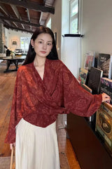 Loose V-Neck Elegant Summer Chiffon Blouse Shirt