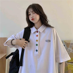 Loose Colorful Button Collar Shirt