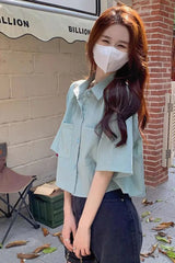 Short Sleeve Basic Colors Cropped Blouse Shirts