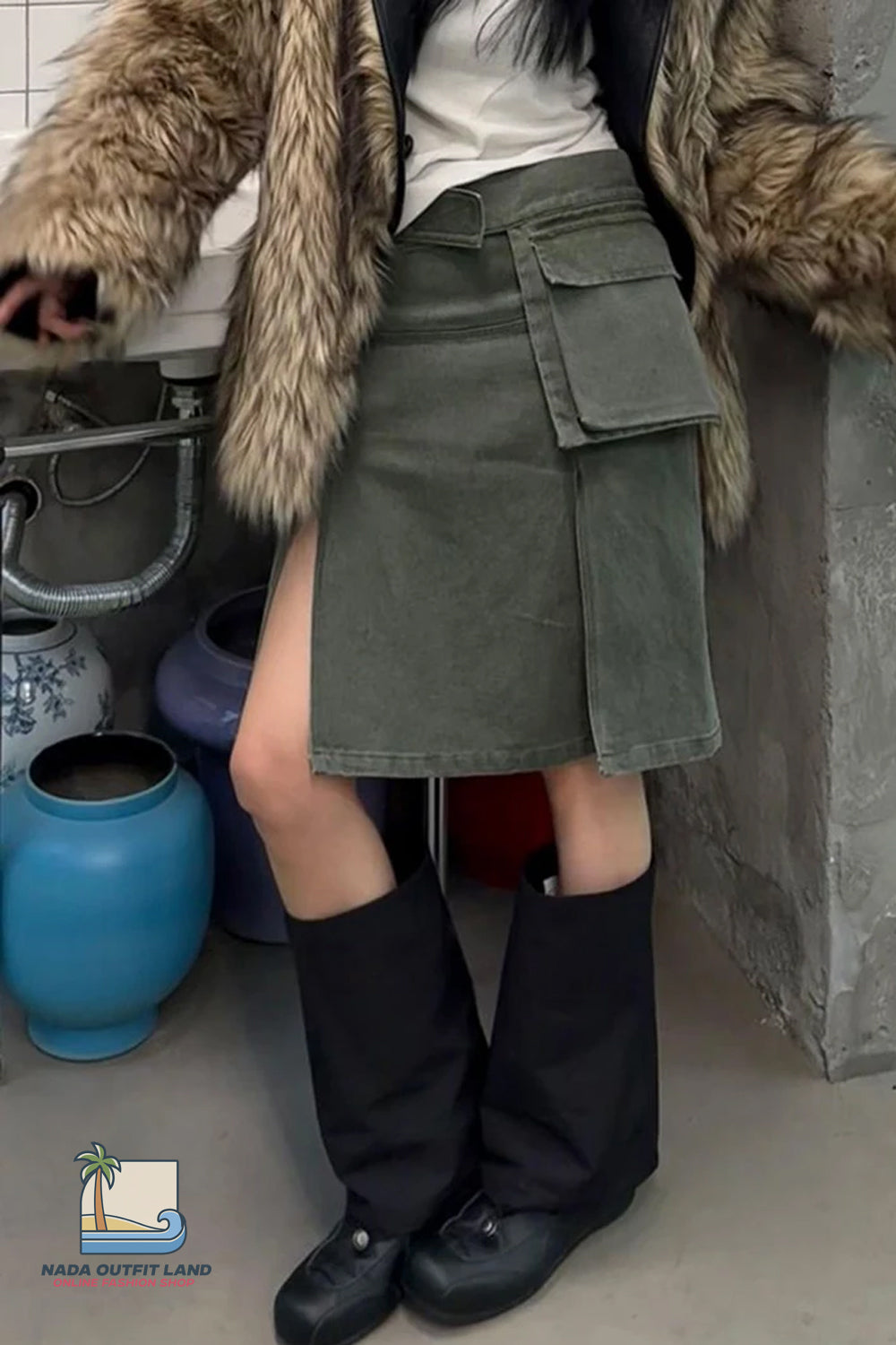 Sexy Split Asymmetrical Cargo Mini Skirts