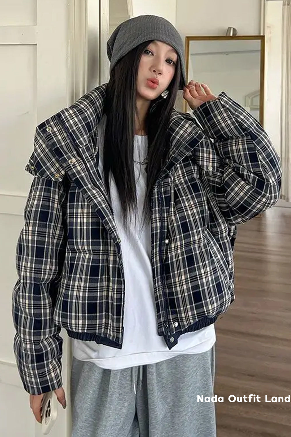 Plaid Pattern Thickening Padded Winter Coat Jacket