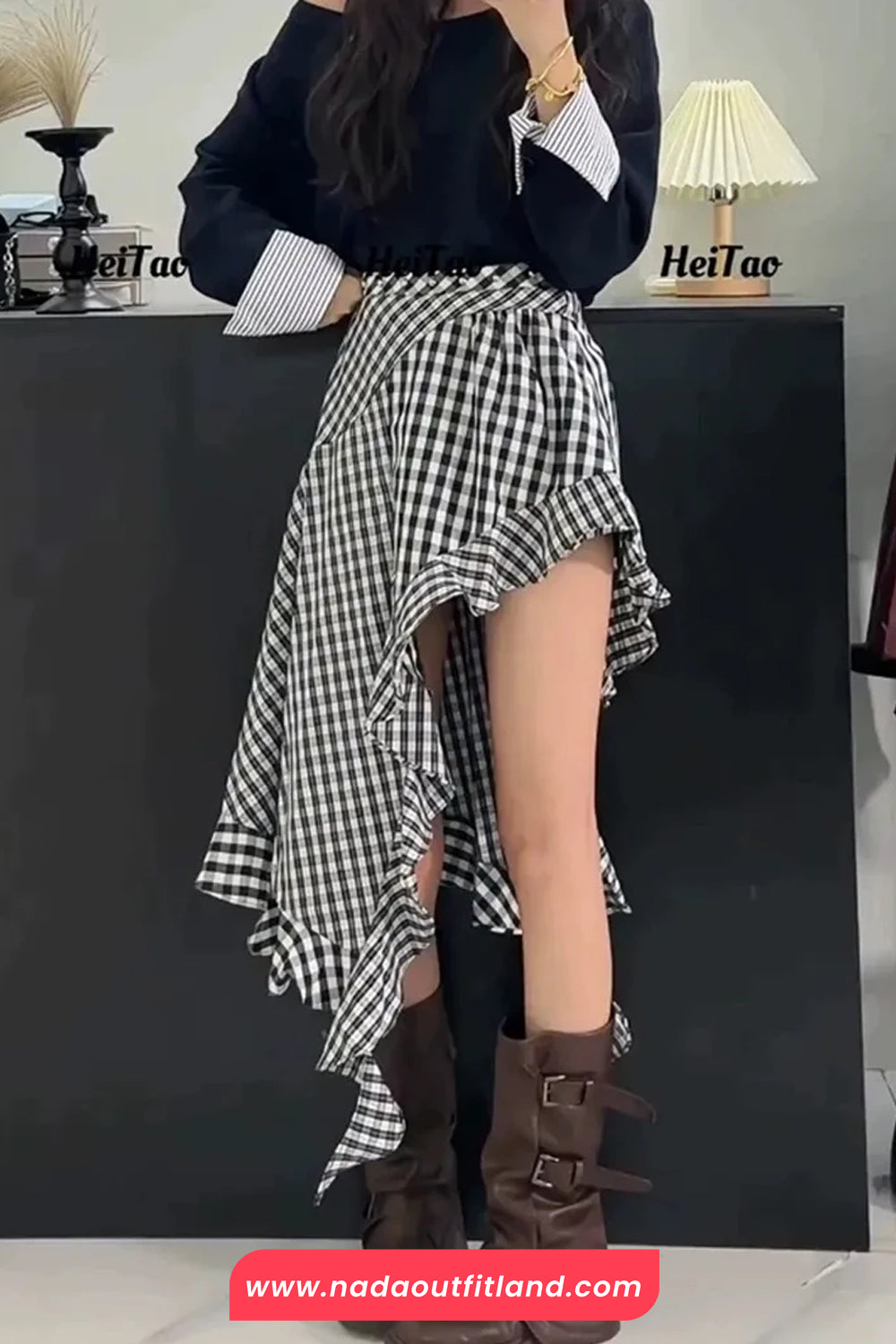 High Waist Sexy Irregular Long Plaid Skirts