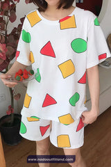 Short Sleeve Sin Chan Cartoon Pajamas Set