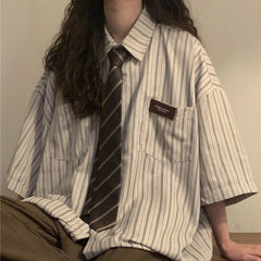 Short Sleeve Hip Hop Striped Collar Shirt