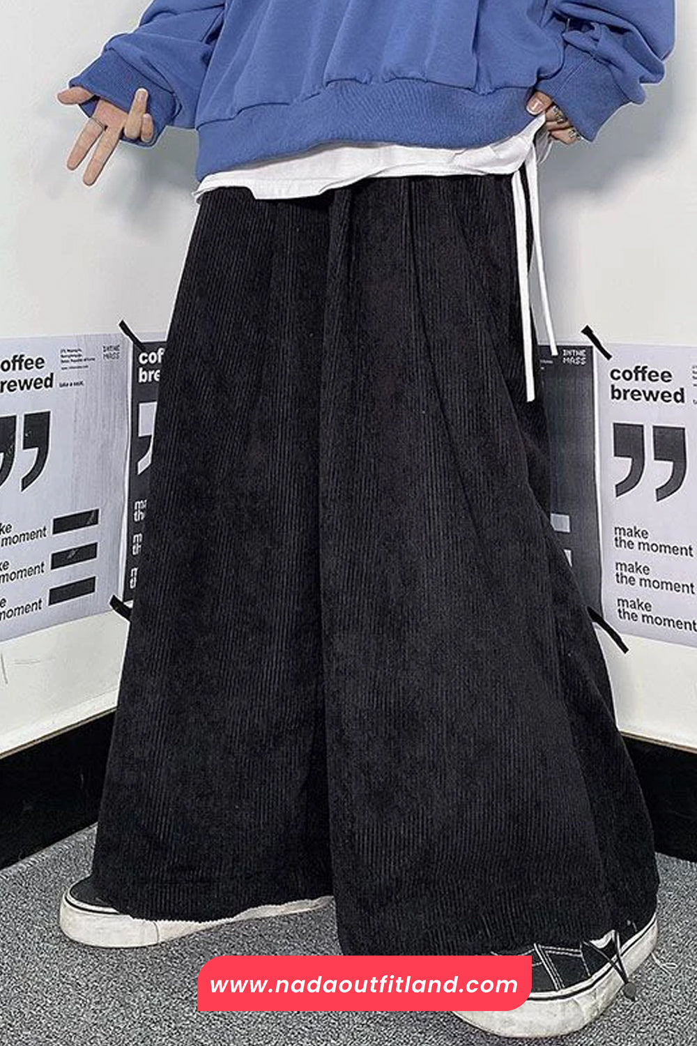 Loose Solid Corduroy Wide Leg Sweatpants