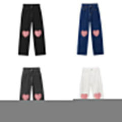 High Waist Heart Checkered Shape Loose Long Jeans Pants