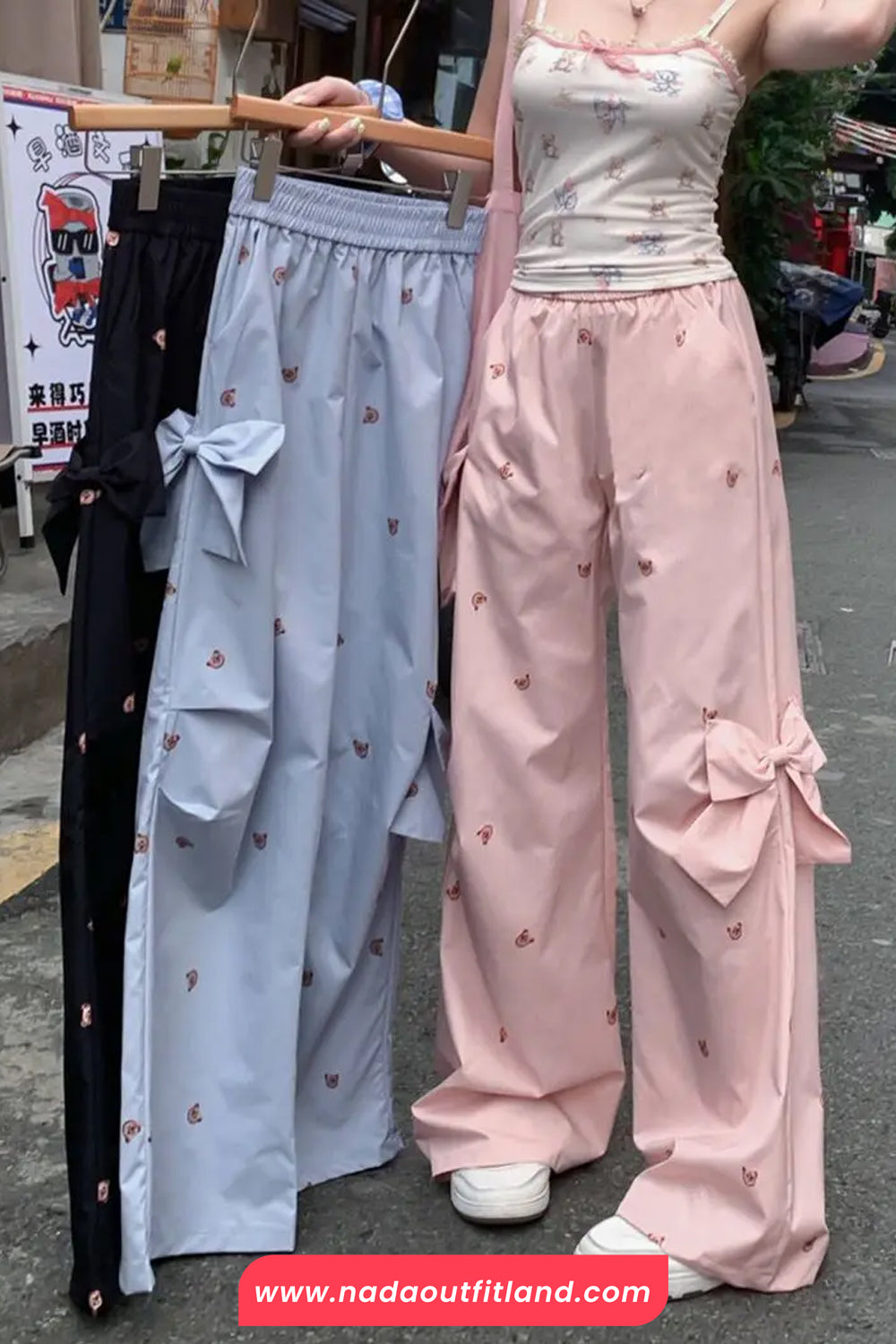 High Waist Cute Side Bow Wide Leg Pants