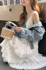 Vintage Elegant Lace Ruffled Style Long Dress