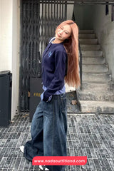 High Waist Loose Retro Black Jeans Pants