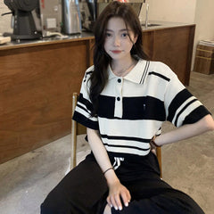 Loose Short Sleeve Striped Shirt