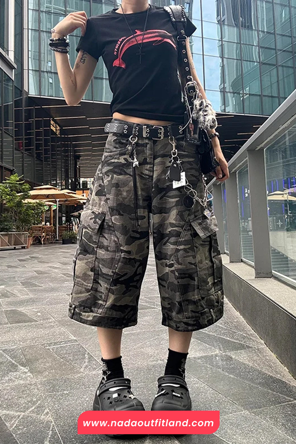 High Waist Camouflage Pattern Calf Length Cargo Pants